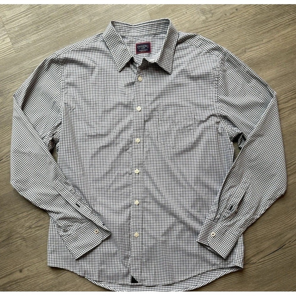 UNTUCKit Button Down Shirt Mens Large Black White Check Untucked Fit Long Sleeve